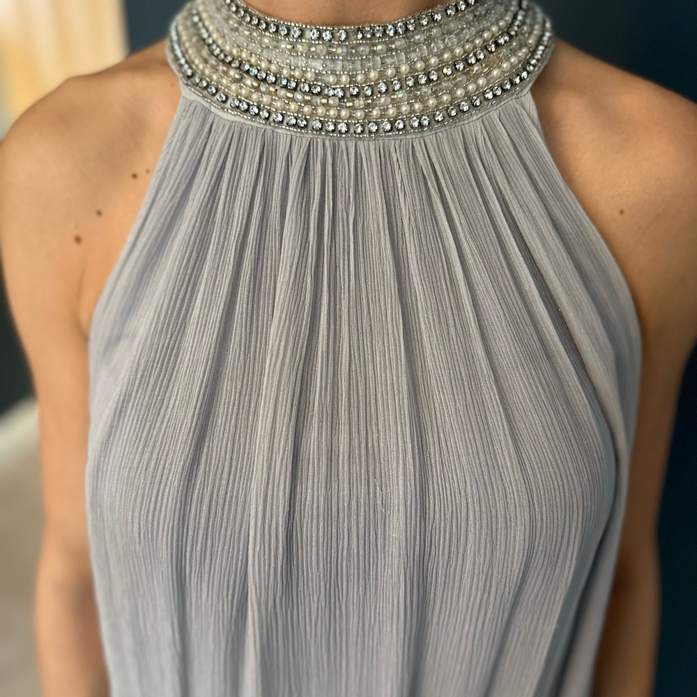 Gray/silver toned high neck Caché dress